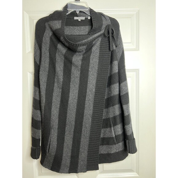 Vince Cashmere Blend Black Stripe Knit Wrap Cowl Neck Cardigan Sweater Size S - Picture 9 of 12